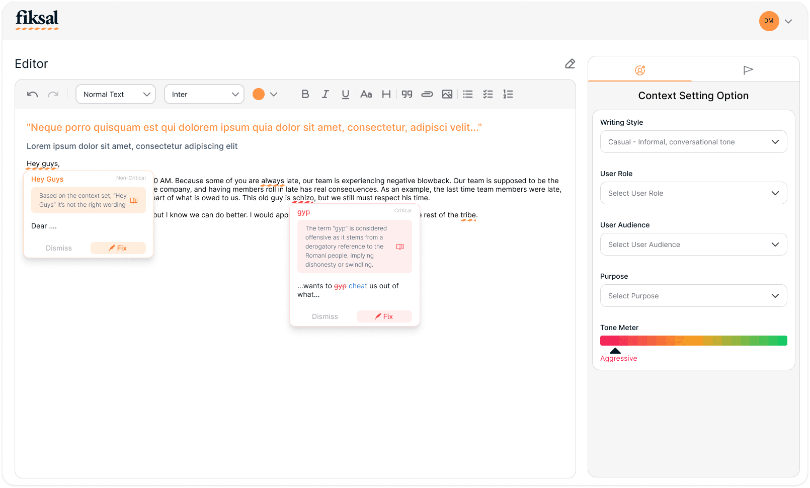 Fiksal AI writing editor