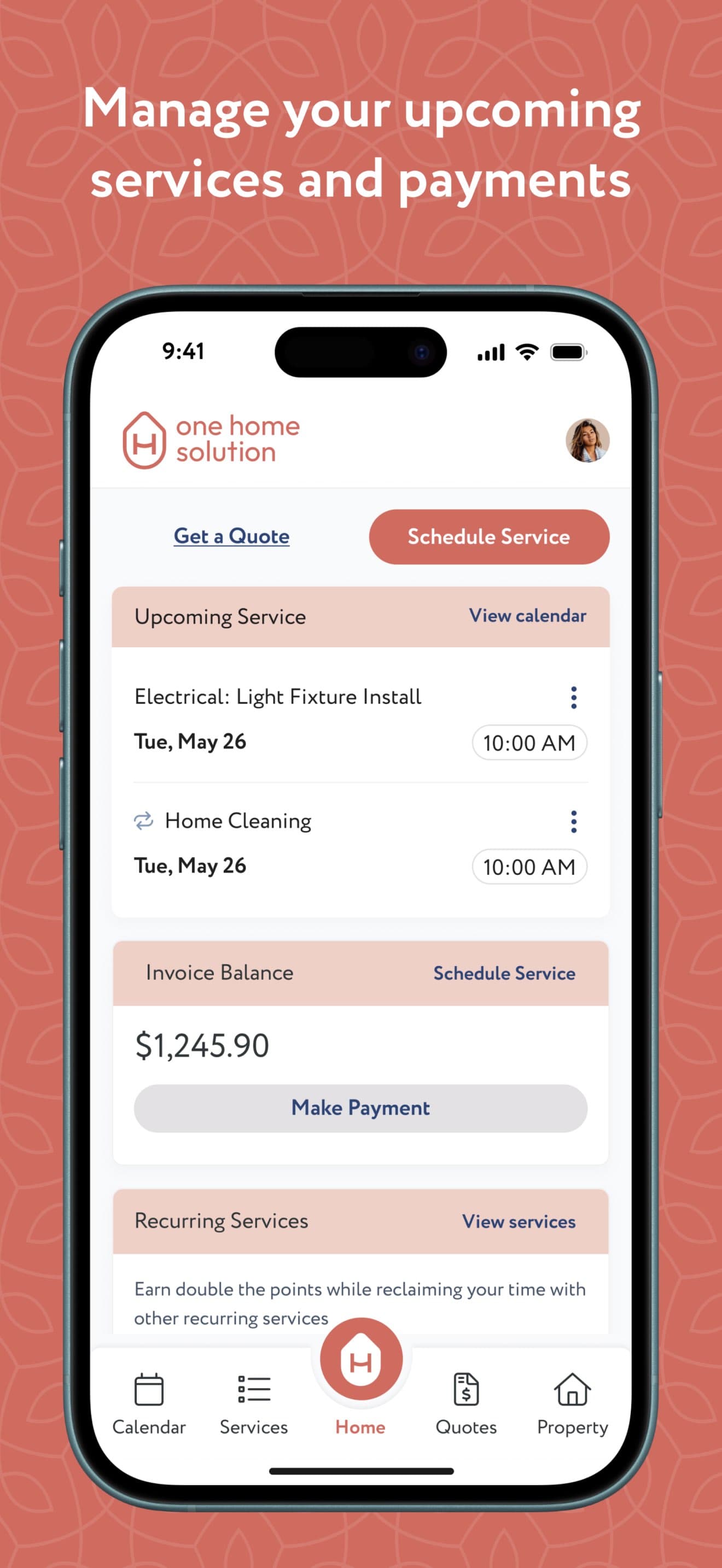 One Home Solution client app - manage services and payments